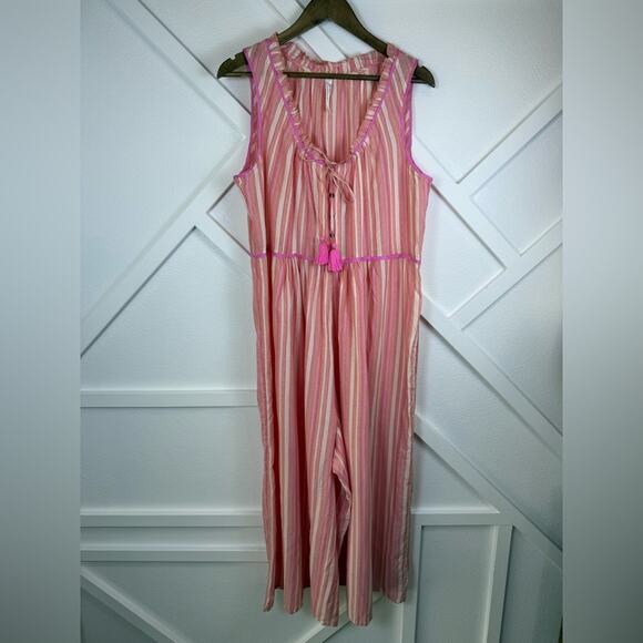 NWOT Anthropologie Visayas Boho Relaxed Striped Wide Leg Jumpsuit Pink Size Lrg - Picture 2 of 15